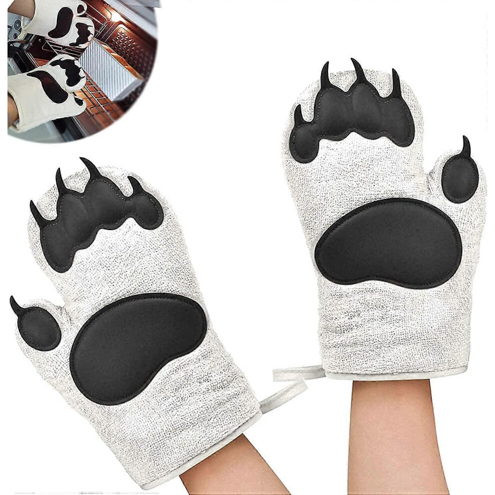 (As show, One size) Oven Gloves, Heat Proof Oven Mitt, 1 Pair Cute Bear Claw Oven Gloves Non-Slip Silicone Anti-Slip Design, Suitable for Cooking, Baking, Grilling