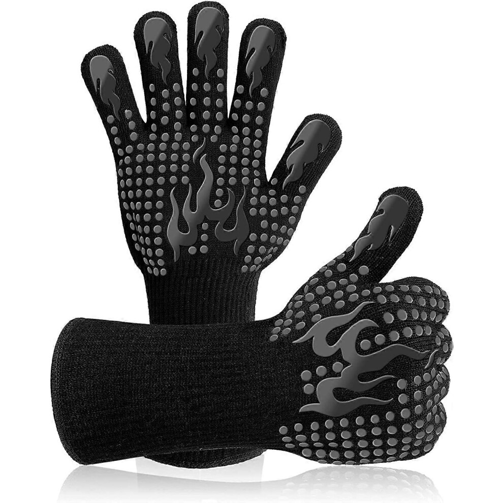 (As show, One size) Barbecue Glove, Heat Resistant Gloves Up to 800C Universal Non-Slip Heat Resistant Oven Gloves for BBQ Grill Oven Kitchen and Fireplace [1 Pair] - Bla