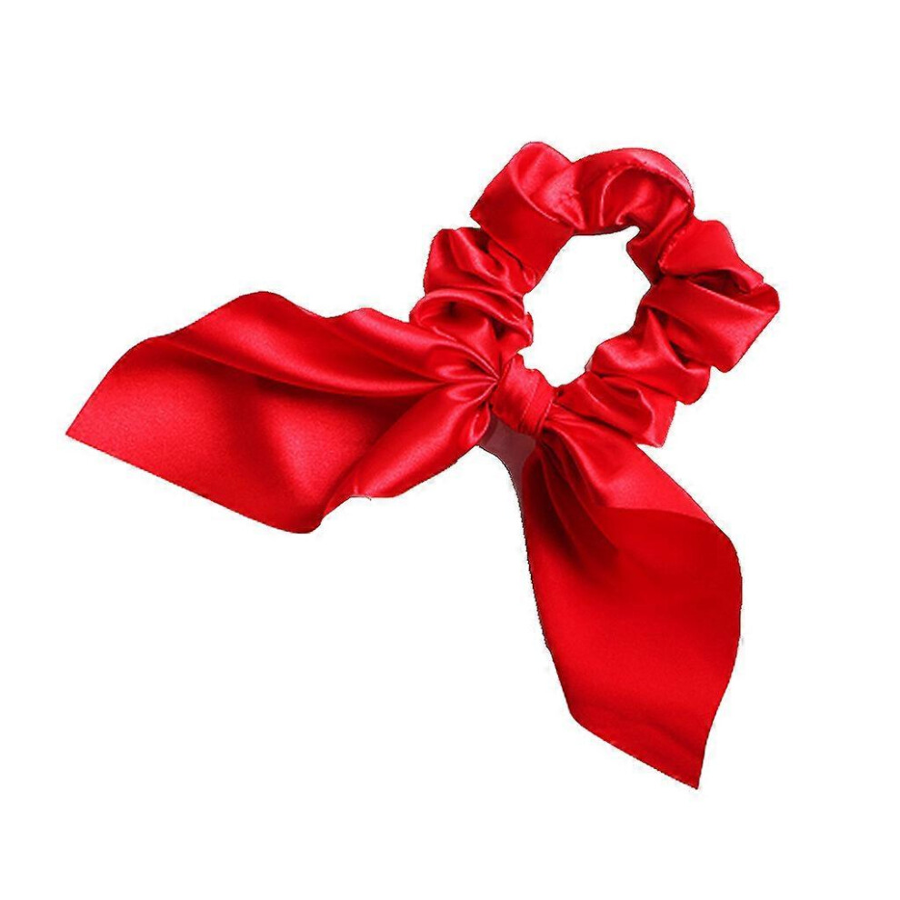 (As Show, One Size) Ladies Glitter Satin Large Intestine Scrunchies Solid Candy Color Vintage Rabbit Red 8052607444123