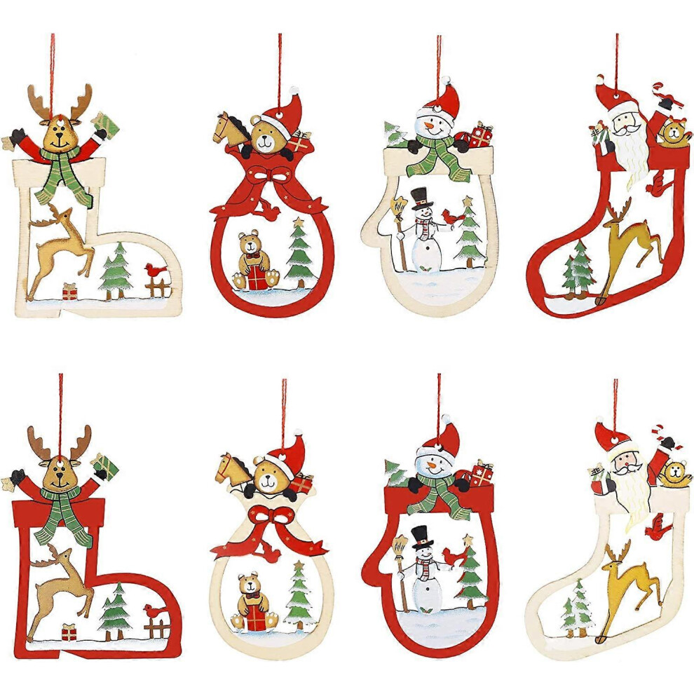 (As show, One size) 8PCS Wooden Christmas Ornaments, Christmas Tree Decoration, DIY Wooden Pendant Decorations for Christmas Tree and Party Decoration-image-OPC-PHQXMC2-NEW