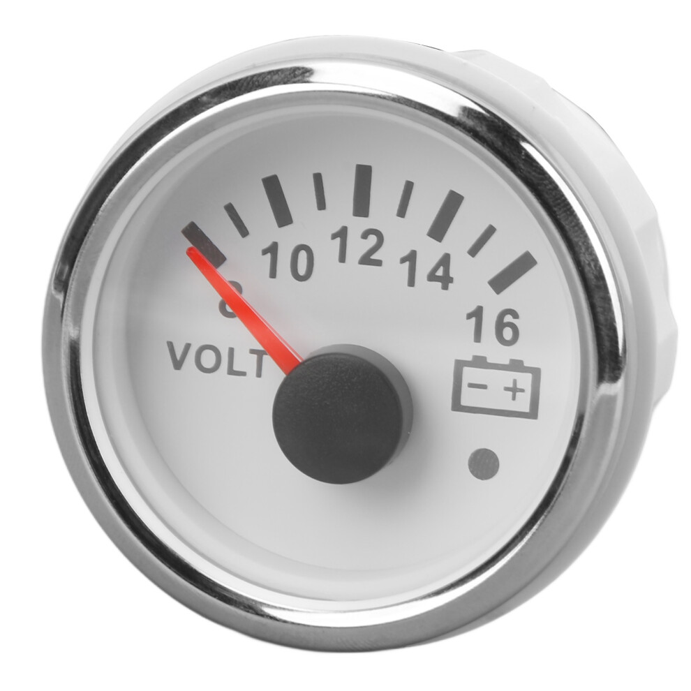52Mm Boat Voltmeter Dc9 To 32V Pointer Voltage Gauge With Colorful Backlight For Rvs Yachts Fishing Boats Ships Plate Cover White/Silver 5011314606944