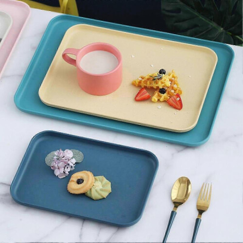 (M, Dark Blue) Multi-use Large Capacity Serving Tray Plastic Practical Food-grade Storage Tray For Home 2