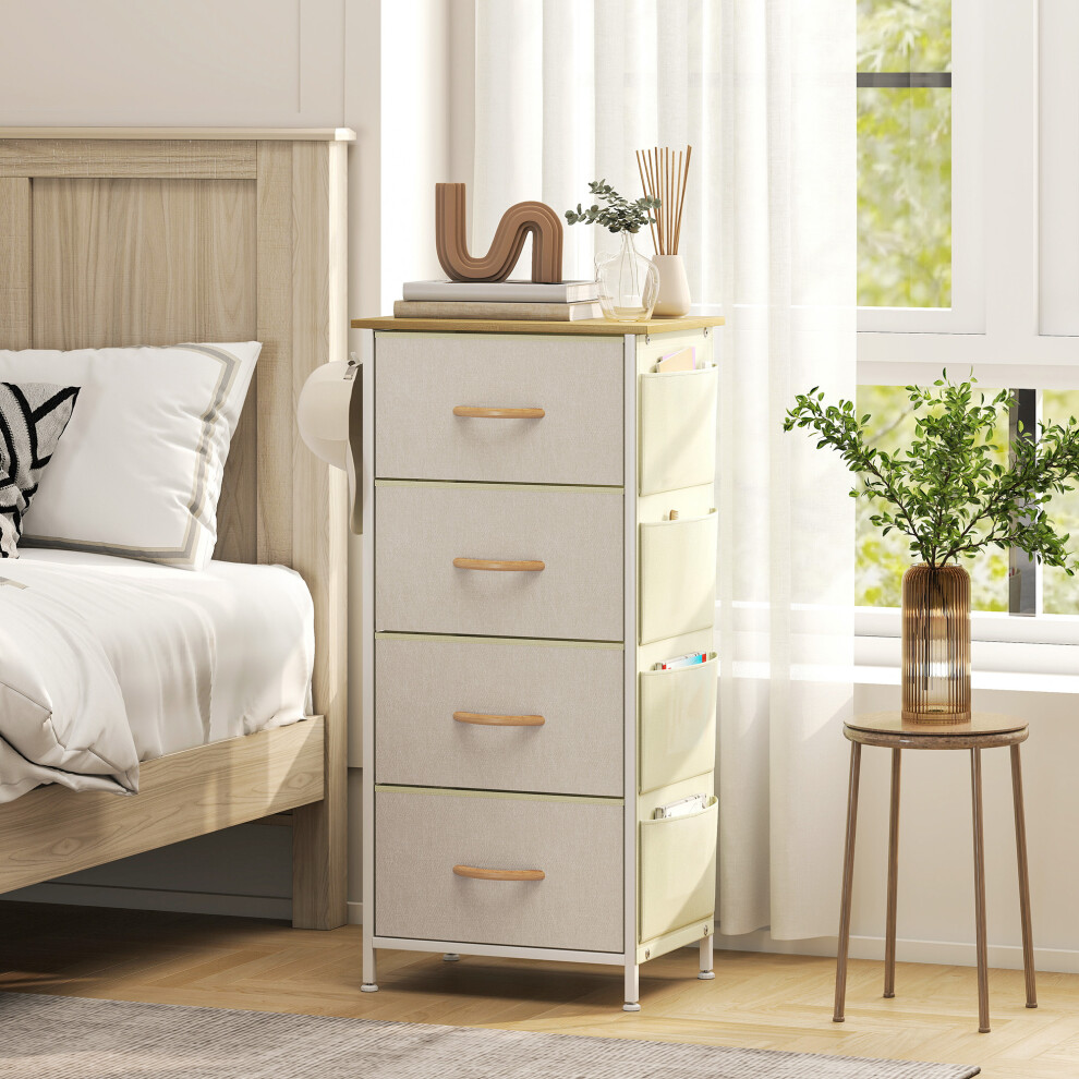 HOMCOM Fabric Chest of Drawers, 4 Drawer Dresser for Bedroom, Beige