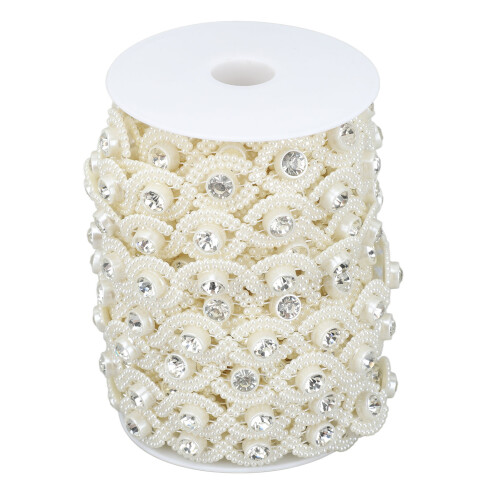 Bead Chain String Half Side Flatback DIY Imitation Pearl String with Rhinestone for Crafts Needlework 2