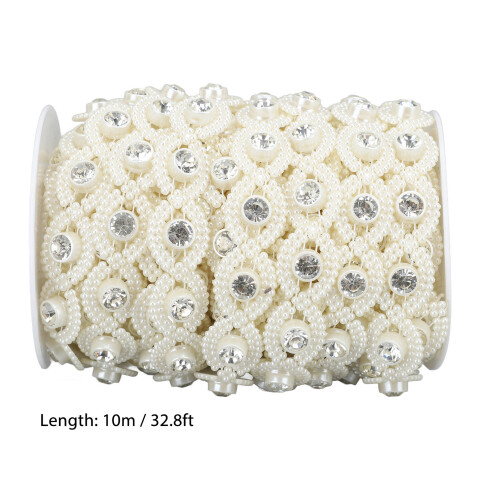 Bead Chain String Half Side Flatback DIY Imitation Pearl String with Rhinestone for Crafts Needlework 1