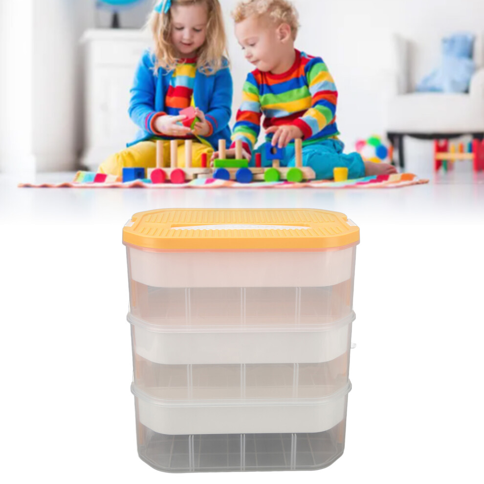 3 Layers Compartment Blocks Storage Bin with Creative Lid Transparent Body Stackable Blocks Organizer Bin for Building Blocks Yellow-image-OPC-PHQXPMF-NEW