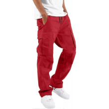 (3X-Large, 09-red) Elastic Waist Cargo Pants for Men Relaxed Fit Tactical Hiking Pants Casual Work Trousers Drawstring Travel Pants -JA
