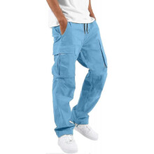 (Medium, 13-sky Blue) Elastic Waist Cargo Pants for Men Relaxed Fit Tactical Hiking Pants Casual Work Trousers Drawstring Travel Pants -JA