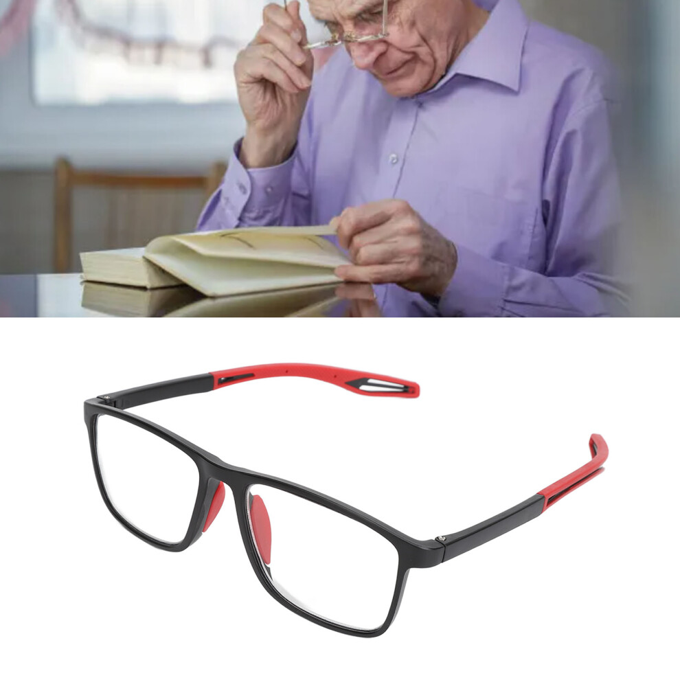 Anti Blue Ray Presbyopia Glasses Multiple Focus Auto Adjusting Optic Frame Presbyopia Reading Glasses Sand Black Frame Red Legs +200