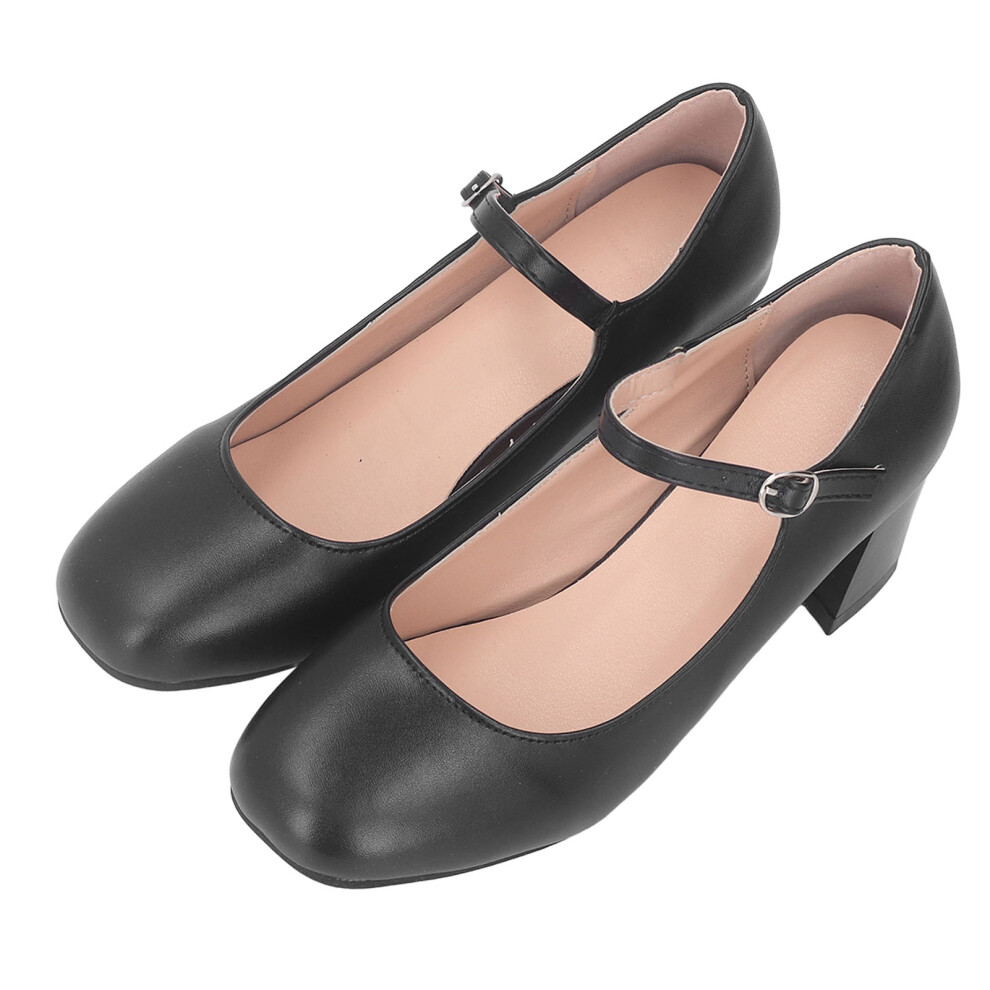 High Heels Pointed Toe Closed Toe Stable Support Comfortable PU Women Pumps for Work Meeting Black 38 Size