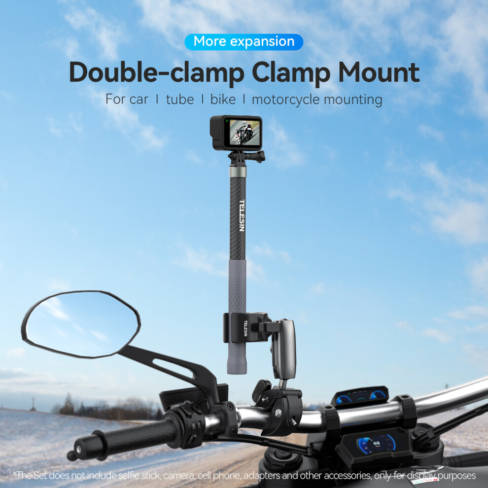 Telesin Gp-Hbm-001-D Camera Mounts Clamp Mount Bicycle Handlebar Adapter Mount Aluminum Alloy With Dual 360Rotatable Ball Head With Rubber 8771314684300