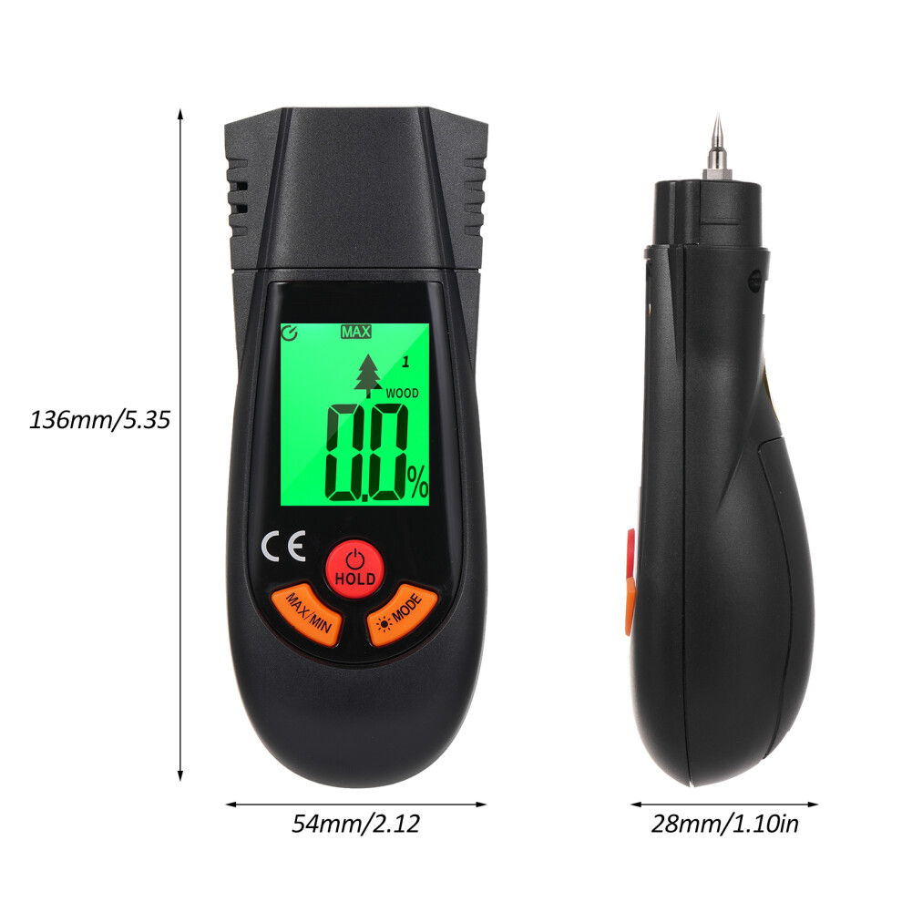Wood Moisture Meter Pin-Type Digital Moisture Detector With Backlit Lcd Display 3 Colored Indicators Handheld Moisture Meter For Wood Wall 4951314702295