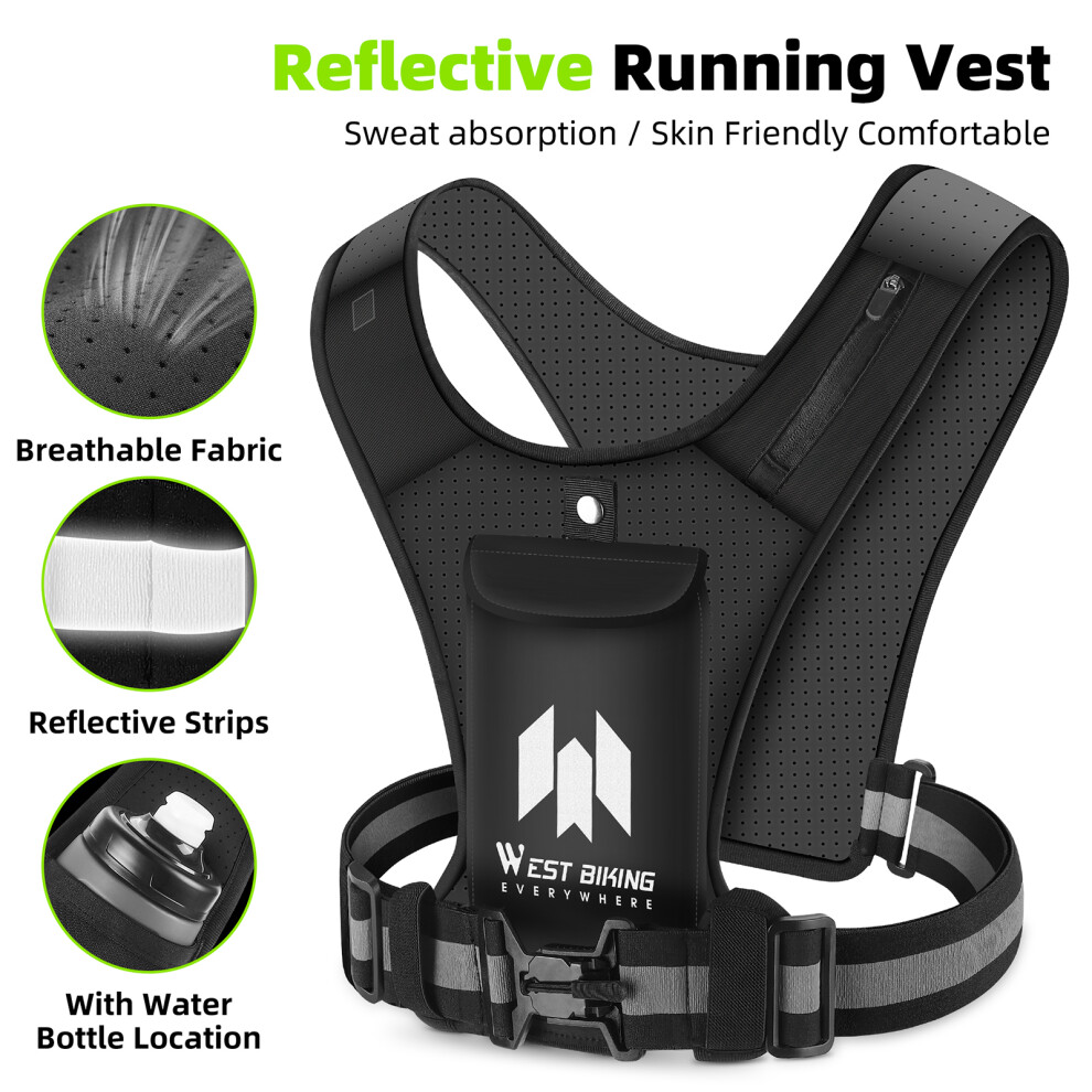 Motorcycle Riding Bike Cycle Reflective Vest High Visibility Running Vest With Phoneholder Water Bottle Bag Safety Night Sports Vest 4041314707335