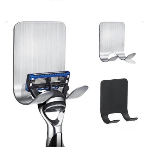 Stainless Steel Shaver Hook Stand Self Adhesive Hanger Black 1
