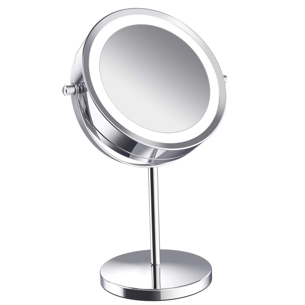 Magnifying Makeup Mirror with LED Light Double Sided 5X Magnification 360 Degree Rotation Vanity Mirror Rechargeable Dimmable-image-OPC-PHQXYRF-NEW