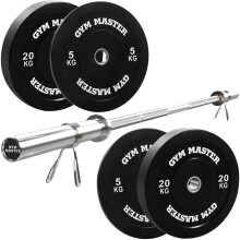 (5ft, 50kg Set) GYM MASTER Olympic Weight Bar and Choice of Black Bumper Weight Plates