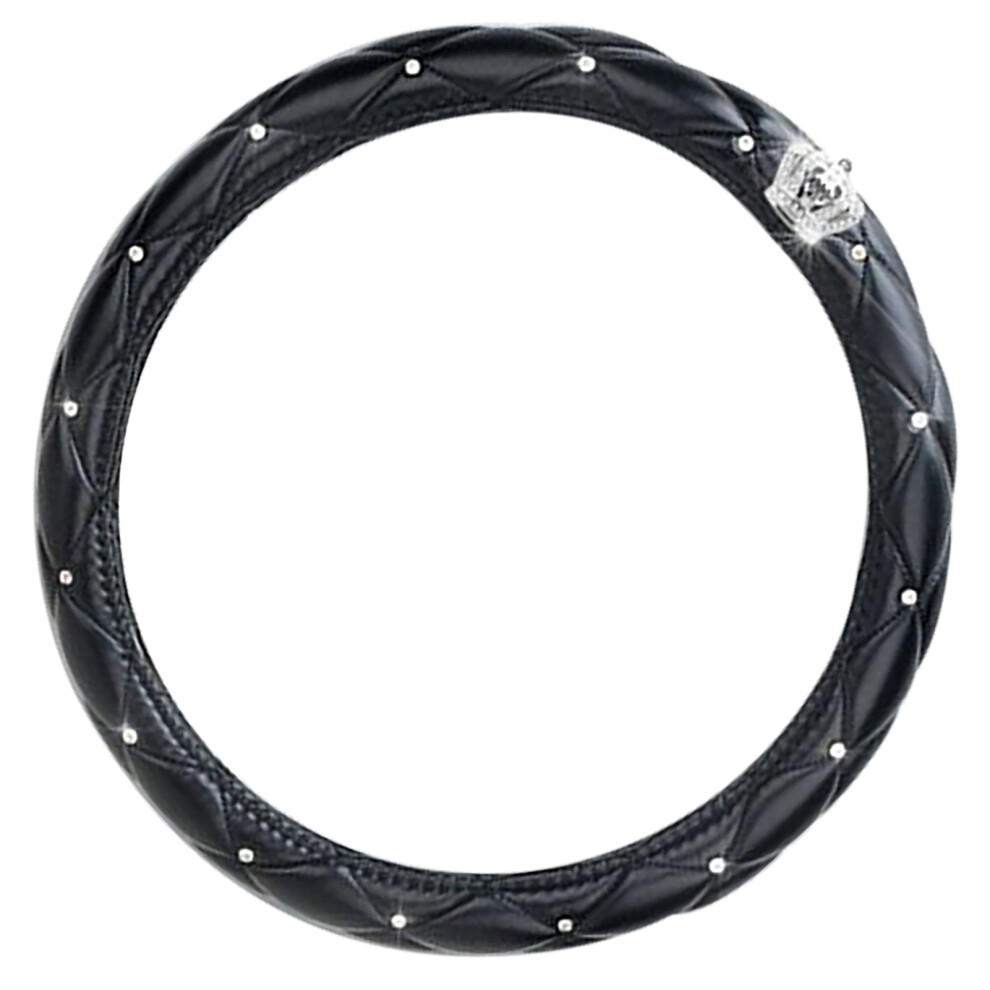 Women Steering Wheel Cover Cute Universal Antislip Pu Lether Rhinestones Car Steering Wheel Cover Black 7691314737022