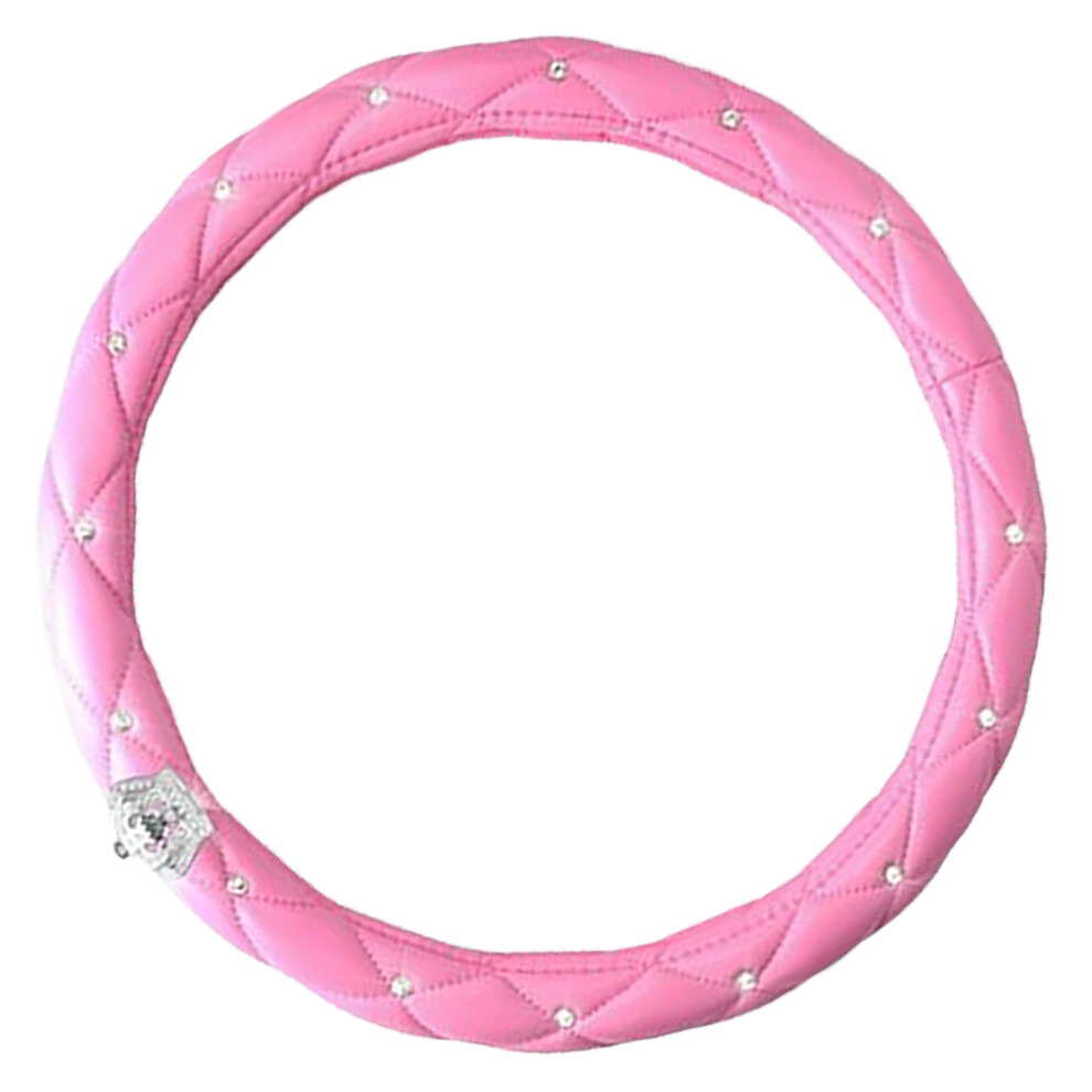 Women Steering Wheel Cover Cute Universal Antislip Pu Lether Rhinestones Car Steering Wheel Cover Pink 3161314737079