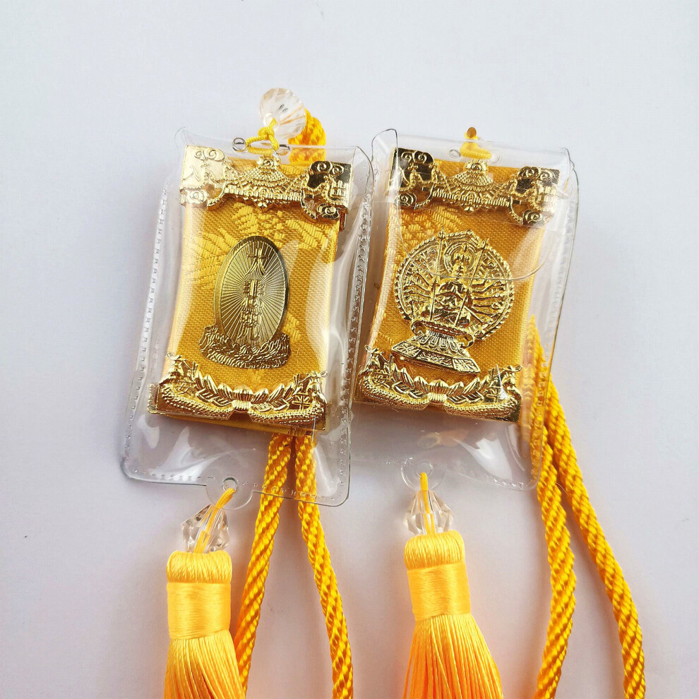 Great Compassion Mantra Scripture Car Pendant Buddhist Charms Rearview Mirrorr Decoration Hanging Ornaments Yellow 7651314737743