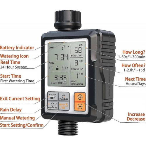 Irrigation Computer Water Timer Garden Timer Irrigation, Large 3-inch Display Rain Delay And Child Safety 1