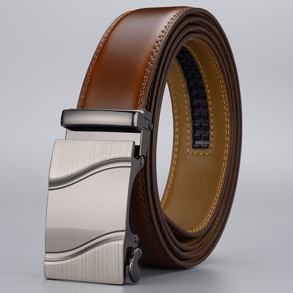 Leather Belt for Men Adjustable Customizable Fit Mens Casual Dress Belt with Automatic Click Buckle for Everyday Light Brown