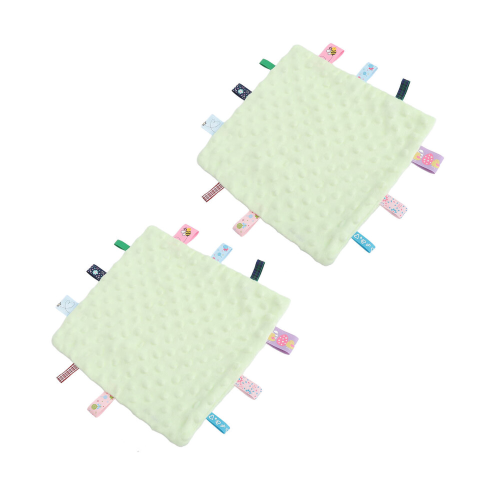 2Pcs Baby Tags Security Blanket Pure Cotton 3D Particle Sensory Development Baby Comfort Blanket With Colorful Tags Green