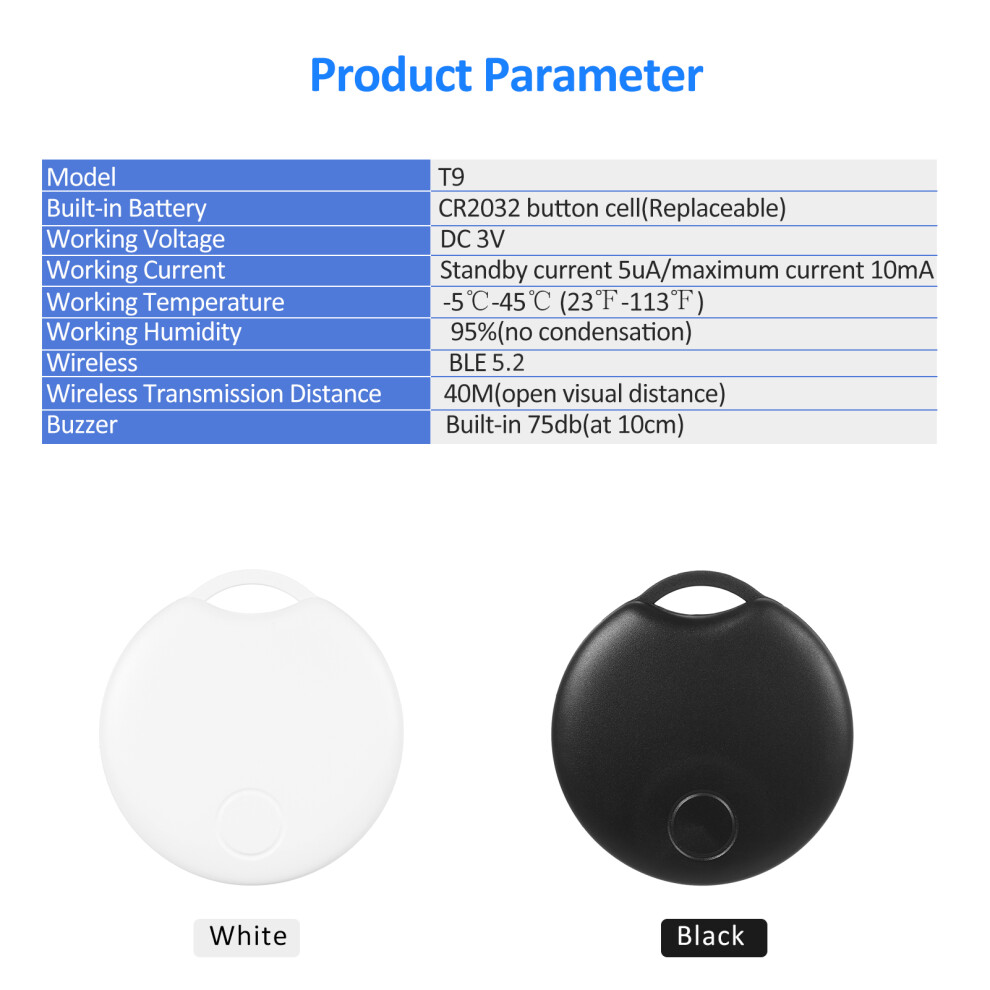 Luggage Tracker Key Finder Smart Bt Tracker Item Locator For Bags Wallets Keys Black/White 8441314748967