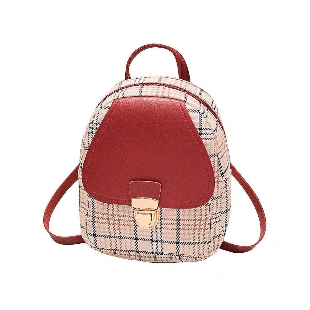 (Red)Plaid Pattern 19in Women Small Backpack with Buckle - Stylish & Spacious for Work