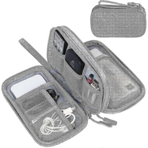 (Grey) Electronic Organizer,travel Cable Organizer Bag Pouch,double Layers