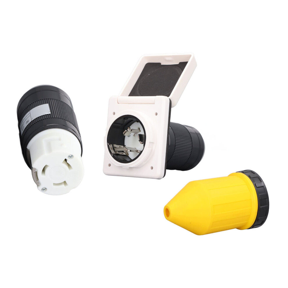 RV Power Inlet Plug Set 50 AMP Electrical Power Inlet with Connector Plug Cord Cover Ring 125V 250VAC
