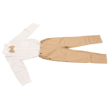 Boys Gentleman Outfits Overalls 2 Peice Long Cotton Overalls Bow Tie Turn Down Collar Button Up Gentleman Outfits Suits Khaki 120cm