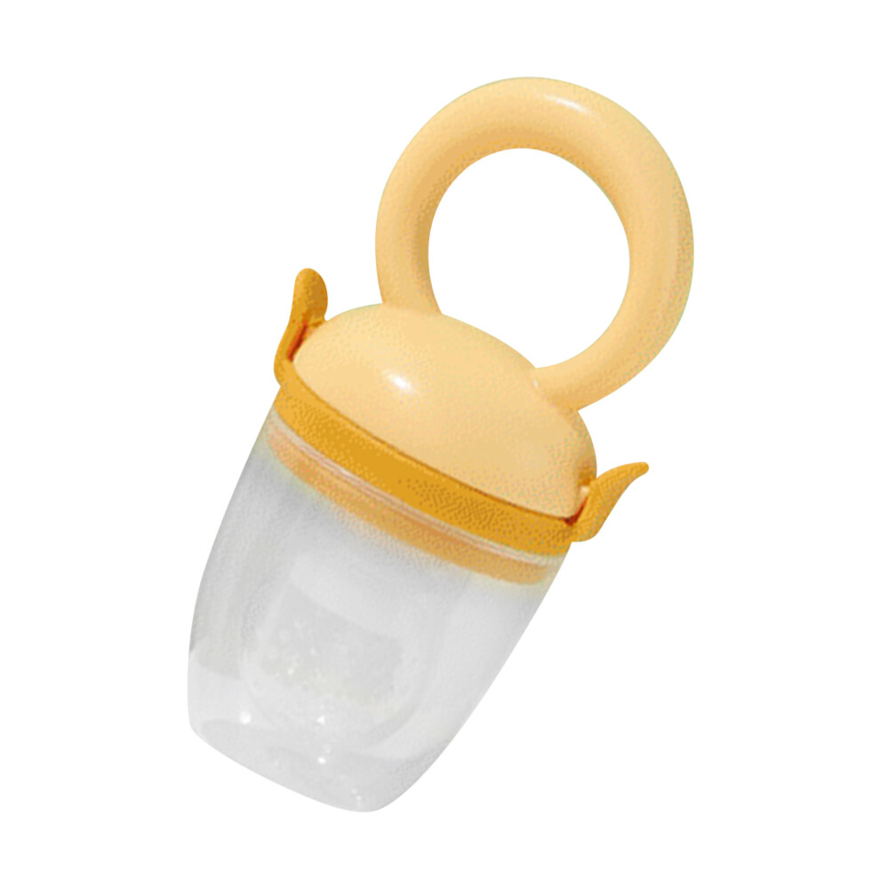 Baby Food Feeder Detachable Mesh Bag Soft Silicone Food Chewing Feeding Pacifier With Cover Yellow