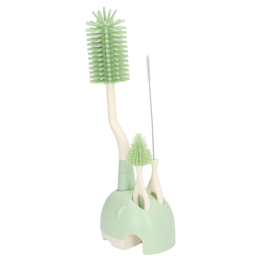 Baby Bottle Brush Set Ergonomic Handle Multipurpose Silicone Bottle Cleaning Brushes With Base For Nipple Straw Rotatable Green
