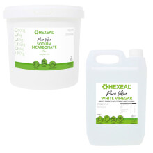 Hexeal Cleaning Kit Pure Value White Vinegar 5L & Sodium Bicarbonate 1 x 5kg Bucket Cleans Surfaces, Deodorises & Removes Grime