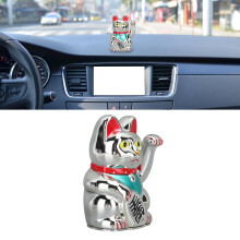 Chinese Feng Shui Beckoning Cat 5 Inch Electric Lucky Fortune Cat Home Desktops Decoration Best Gift for Good Luck 0255D Silver