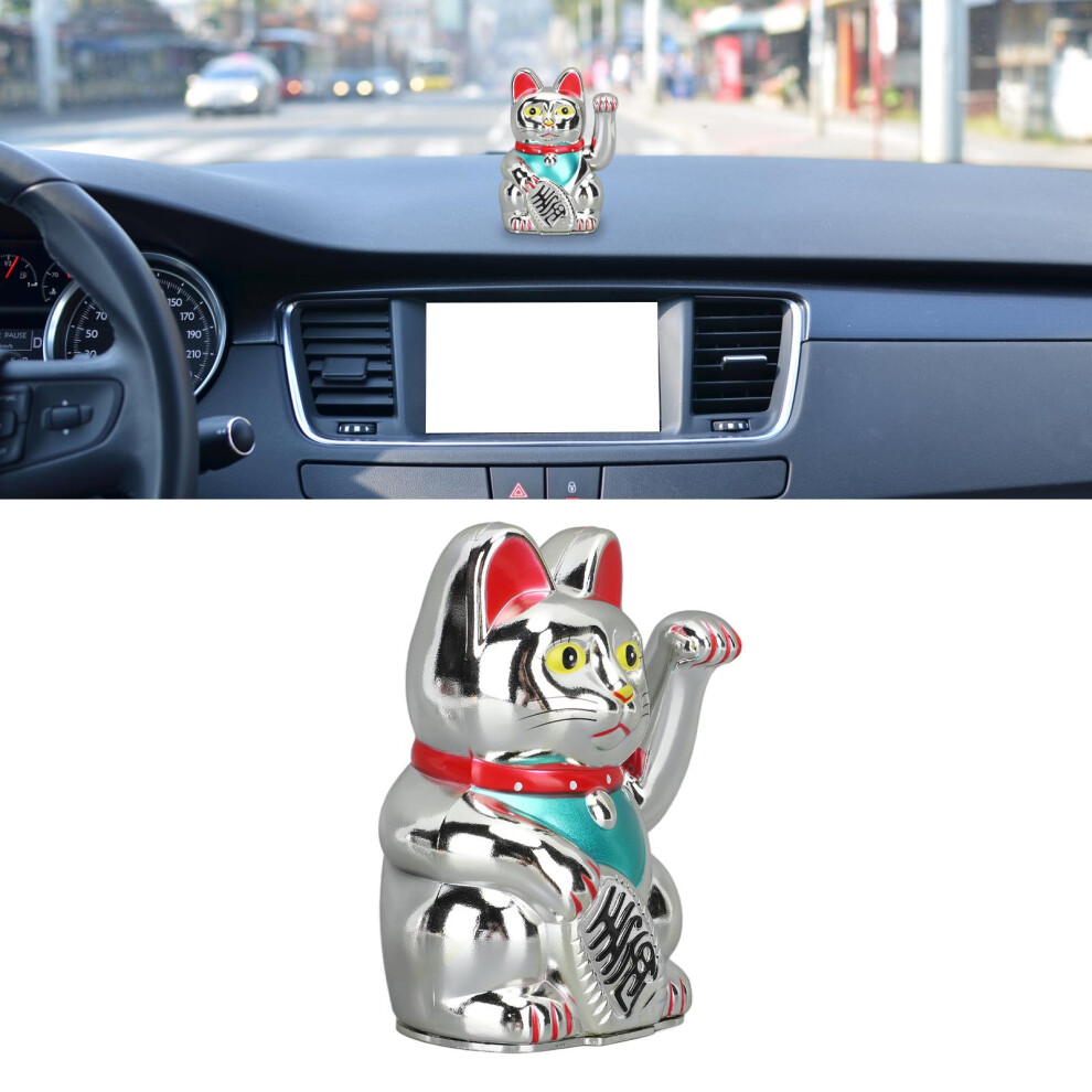 Chinese Feng Shui Beckoning Cat 5 Inch Electric Lucky Fortune Cat Home Desktops Decoration Best Gift For Good Luck 0255D Silver
