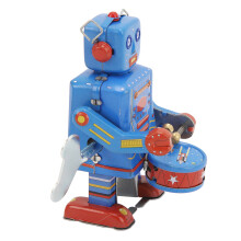 Klassischer Blechroboter-Roboter-Trommler Spielzeug, aufziehbar, handgefertigt, retro, für Kinder & Erwachsene.