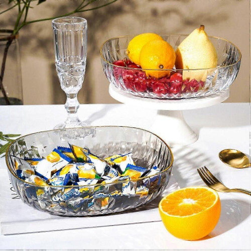 (Blue) Fruit Plate Translucent Diamond-texture Light Luxury Large Capacity Fruit Plate Versatile Elegant 1