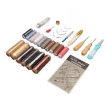 Leather Sewing Kit 16 Colors Waxed Thread Large Eye Stitching Needles Awl Sewing Thimble Leather Working Tools and Supplies