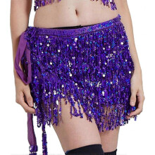 (Purple) Women's Sequin Tassel Skirt Glitter Belly Dance Hip Scarf Wrap Party Costume