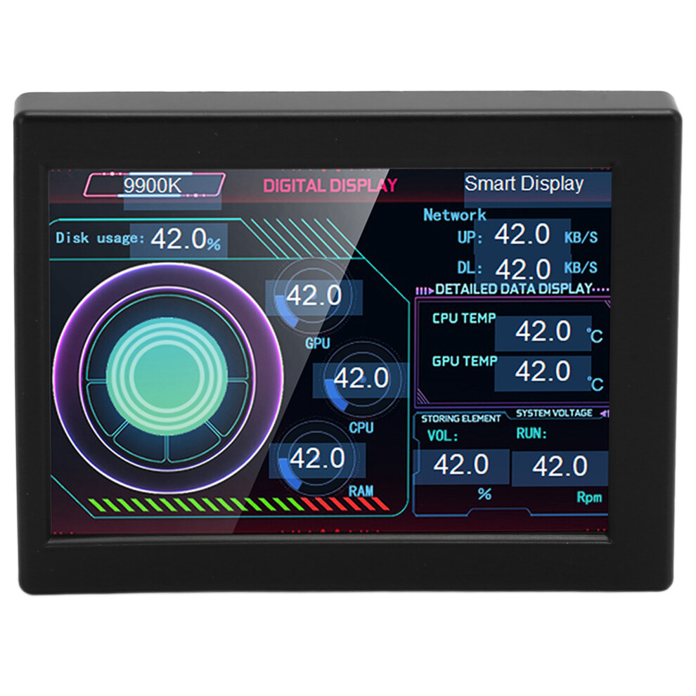 Computer Temp Monitor 3.5 Inch Ips Type C Stepless Dimming Rotating Theme Editor Pc Cpu Data Monitor For Desktop Chassis Black 4301314799670