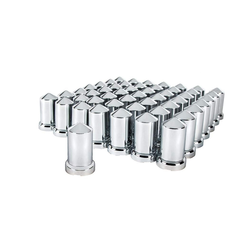 United Pacific 10117Cb - Wheel Lug Nut Cover Set - 33Mm X 3 3/16" Chrome Plastic Pointed Nut Cover With Flange - Push-On 710270057948