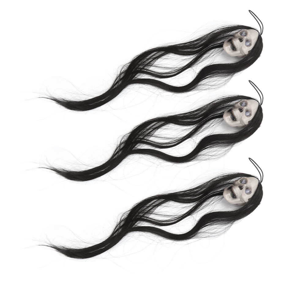 3 Pack Hanging Halloween Ghosts Decorations Glowing Eyes Long Hair Skeleton Scary Decor for Party Outdoors