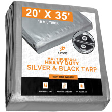 Heavy Duty Poly Tarp - 20 x 35 - 10 mil Tloutka Vodotesn UV blokujc Ochrann kryt - Oboustranne strbrn a cern - Laminovan povlak - Pruchodky