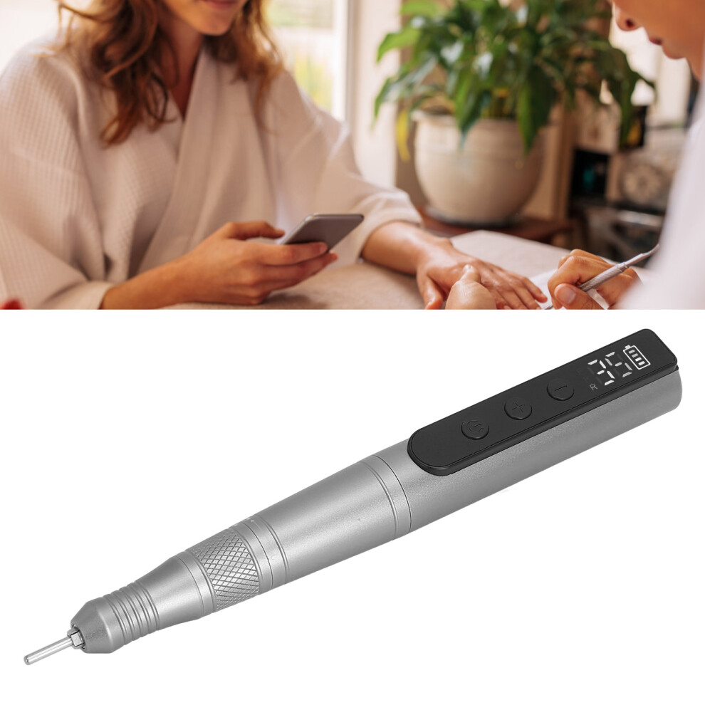 Gray Electric Nail Grinder Nail Polisher 35000Rpm Portable Rechargeable Manicures Pedicures Nail Polish Pen