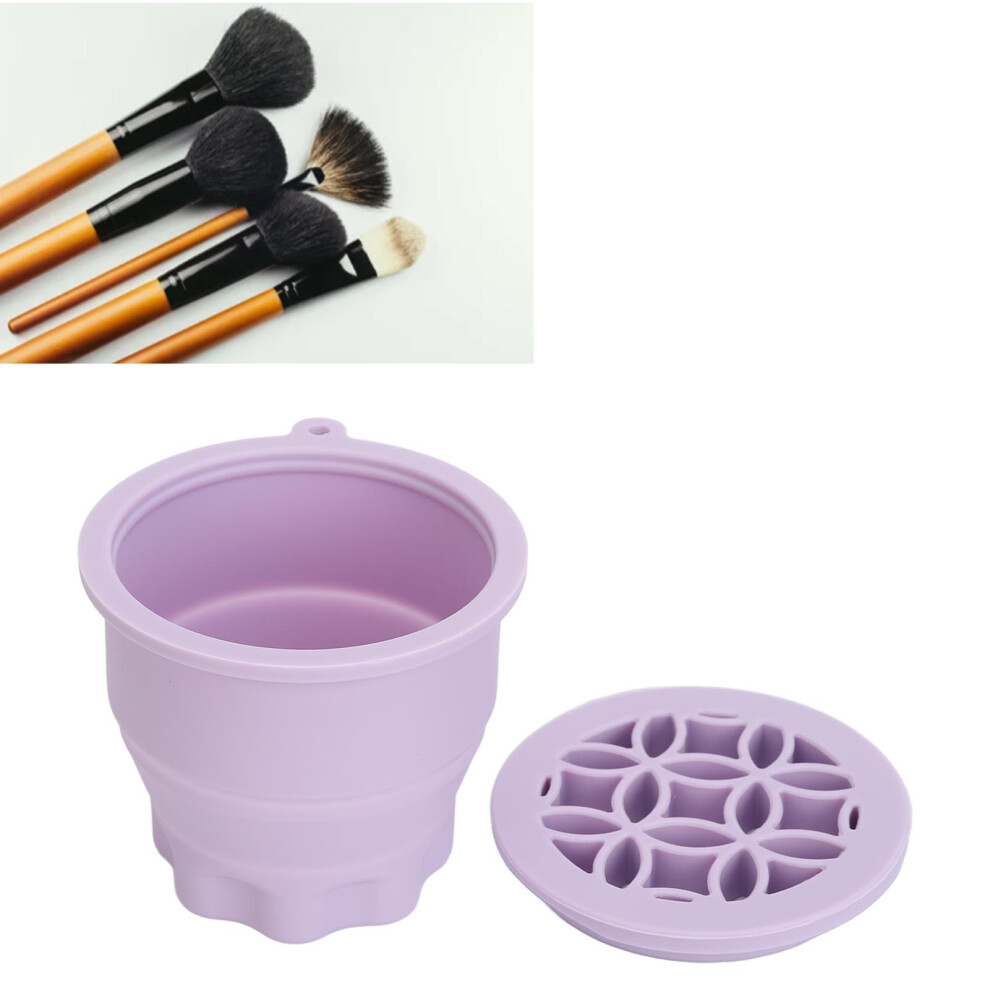 Purple Makeup Brush Cleaner Cup Cosmetic Brush Cleaning Pad Drying Rack Silicone Scrubber Bowl Portable Washing Tool