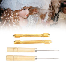 Doll Hair Rooting Holders with 10pcs 0.8mm Needle 2 Wooden Awl Alloy Handle Doll Hair Reroot Tools