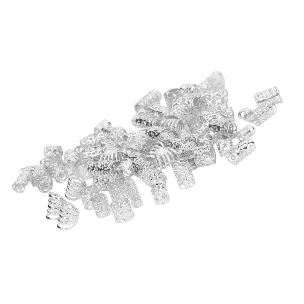 Silver 200Pcs Dreadlocks Hair Rings Hollow Out Exquisite Patterns Alloy Hair Braiding Jewelry Coils
