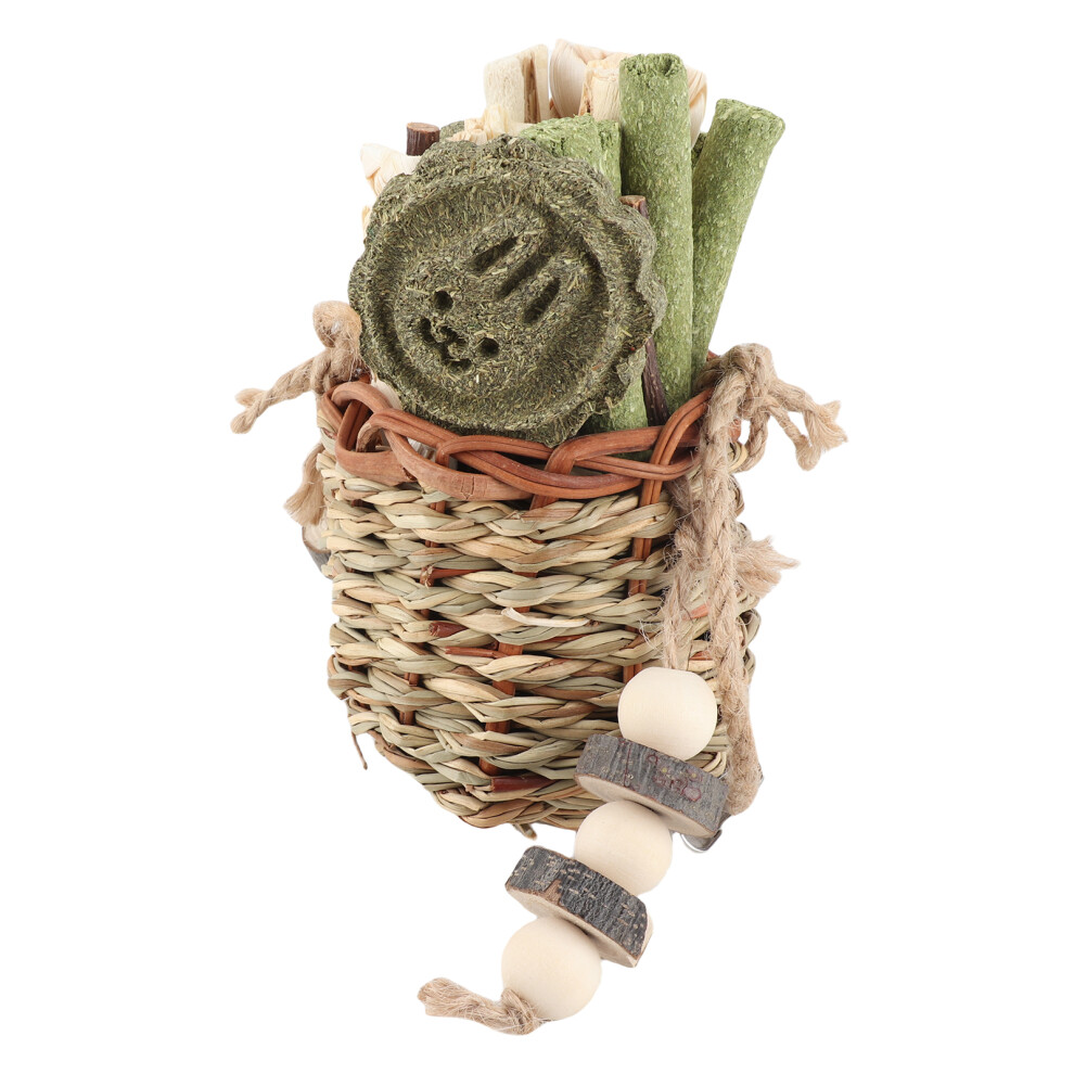 Hamster Chew Toys Hanging Straw Basket Bunny Chew Toys Seagrass Wood Sticks Chew Toys for Small Animals