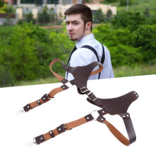 Men Suspenders Adjustable Sturdy Vintage Style PU Leather Renaissance Men Suspenders for Parties Business Gatherings Brown Free Size